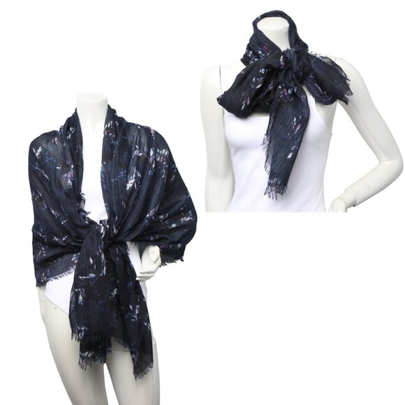 Floral Navy Tassel Pashmina Style Wrap Scarf Lightweight Cover Up - Picture 1 of 6